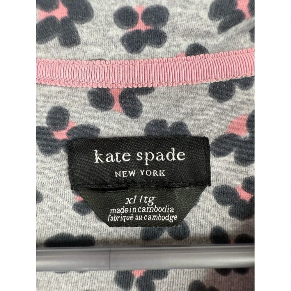 kate spade tee Gray Short Sleeve Button-Up Top with Black and Pink Floral Print
